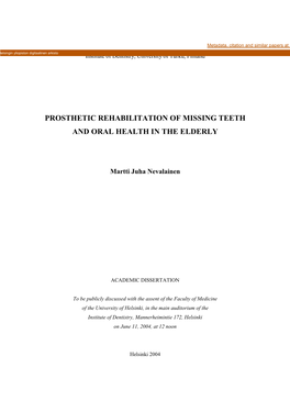 Prosthetic Rehabilitation of Missing Teeth and Oral Health in the Elderly