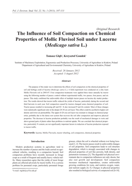 The Influence of Soil Compaction on Chemical Properties of Mollic Fluvisol Soil Under Lucerne (Medicago Sativa L.)