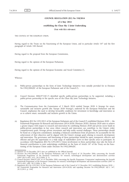 COUNCIL REGULATION (EU) No 558/2014 of 6 May 2014 Establishing the Clean Sky 2 Joint Undertaking (Text with EEA Relevance)