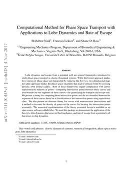 Computational Method for Phase Space Transport with Applications to Lobe Dynamics and Rate of Escape