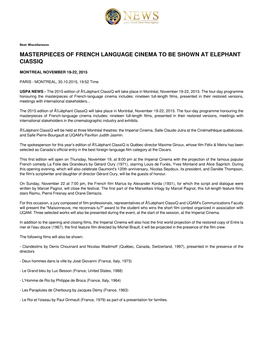 MASTERPIECES of FRENCH LANGUAGE CINEMA to BE SHOWN at ELEPHANT Classiq