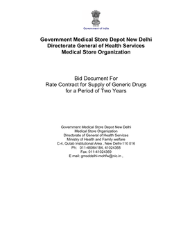Government Medical Store Depot New Delhi Directorate General of Health Services Medical Store Organization
