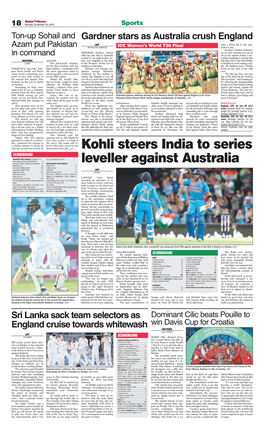 Kohli Steers India to Series Leveller Against Australia