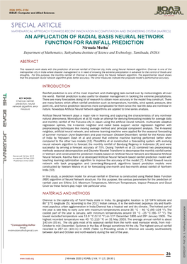 An Application of Radial Basis Neural Network Function for Rainfall Prediction