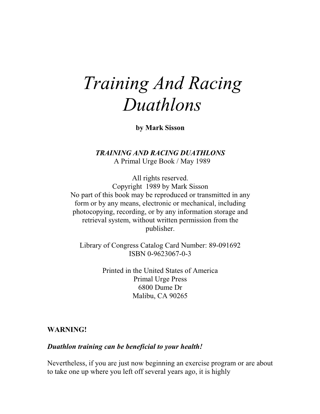 Training and Racing Duathlons