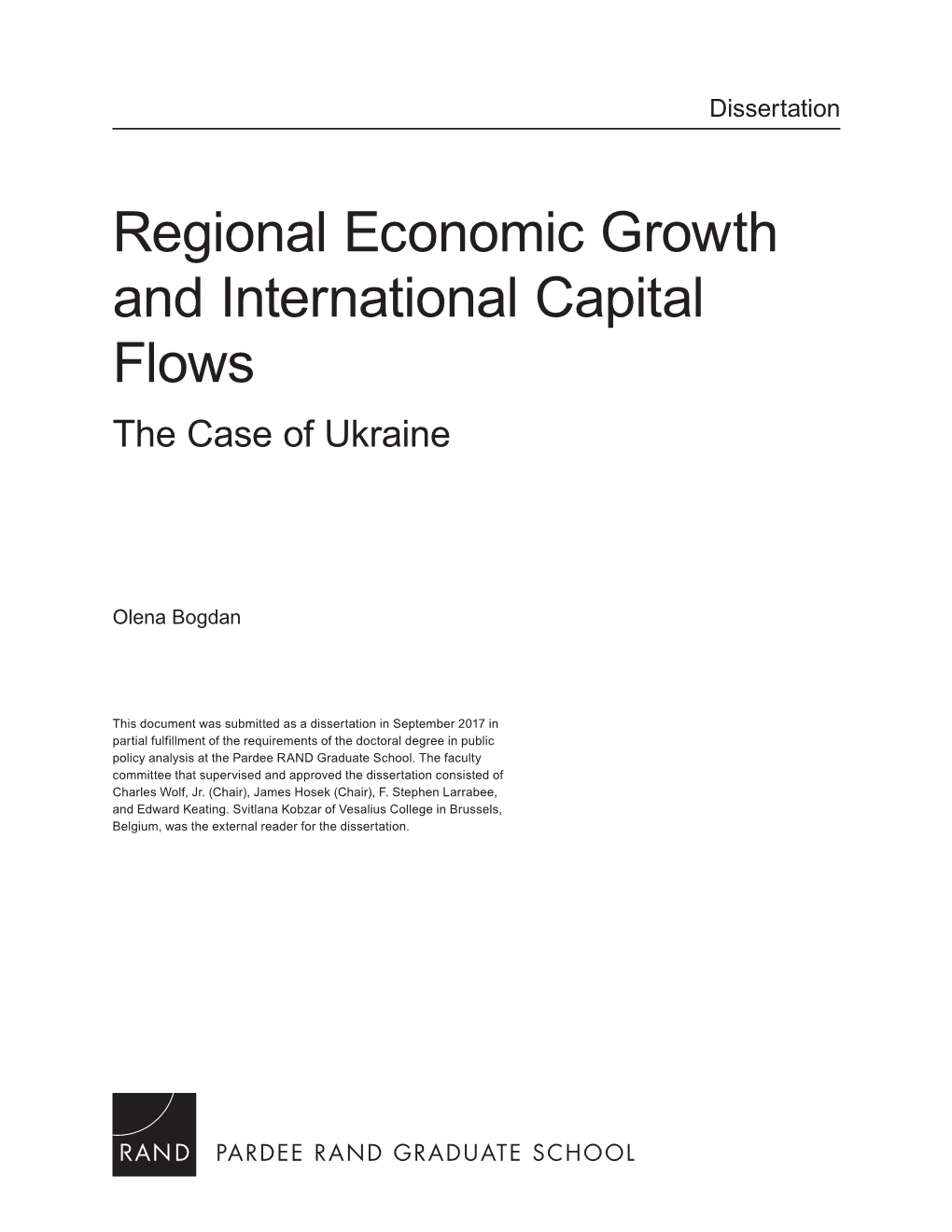 Regional Economic Growth and International Capital Flows the Case of Ukraine