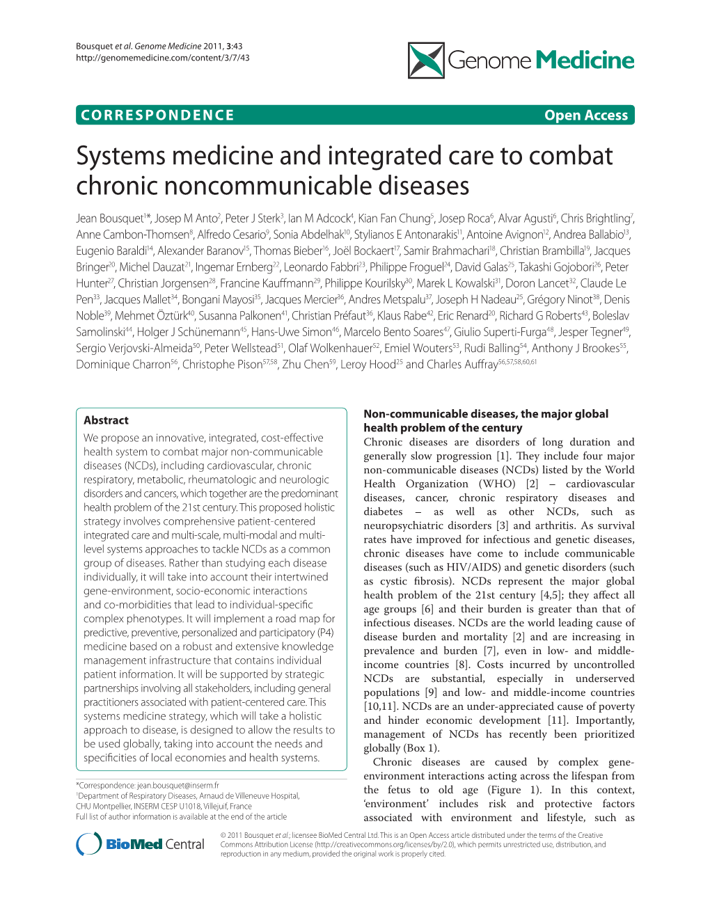 Systems Medicine and Integrated Care to Combat Chronic