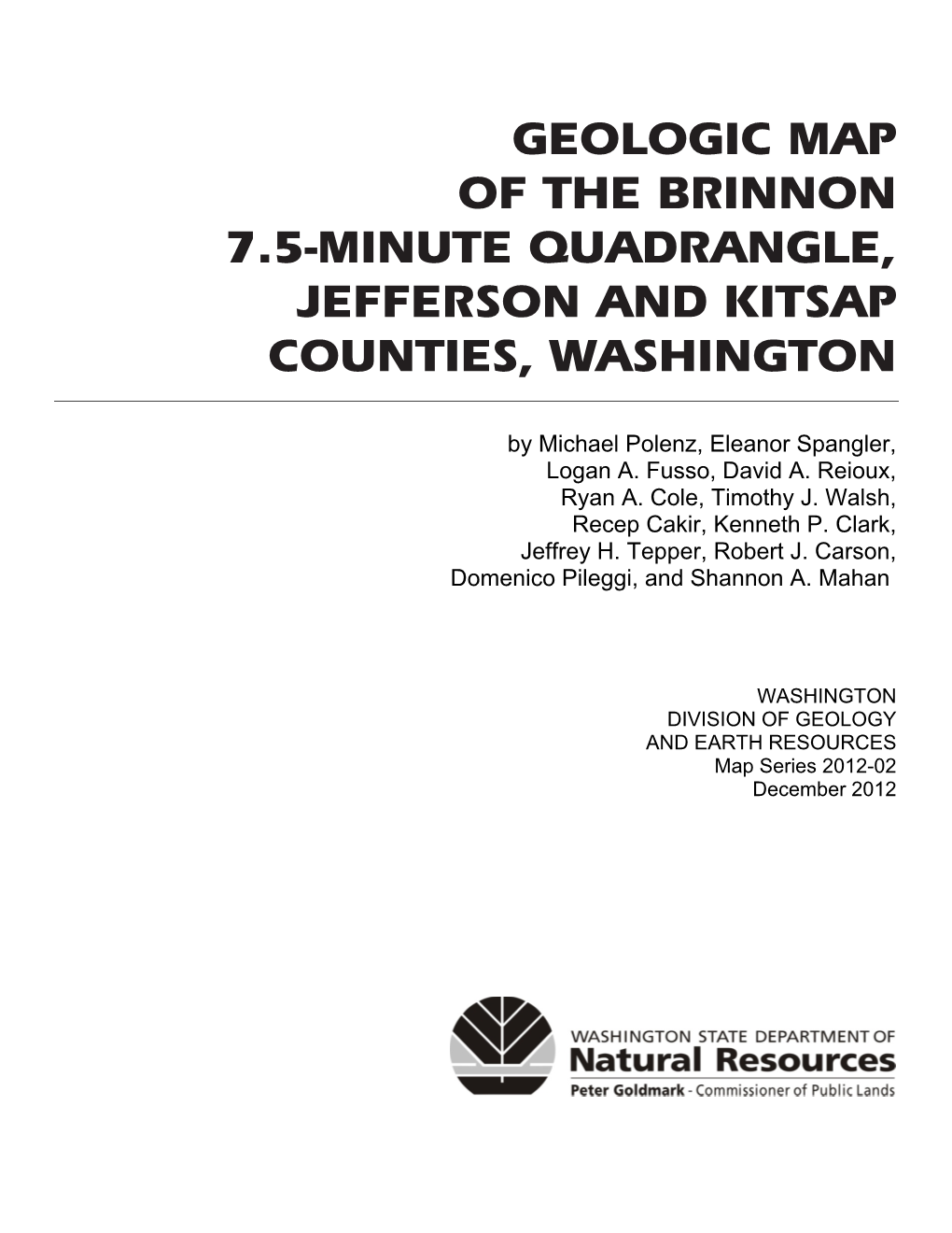 Geologic Map of the Brinnon 7.5-Minute Quadrangle, Jefferson and Kitsap Counties, Washington