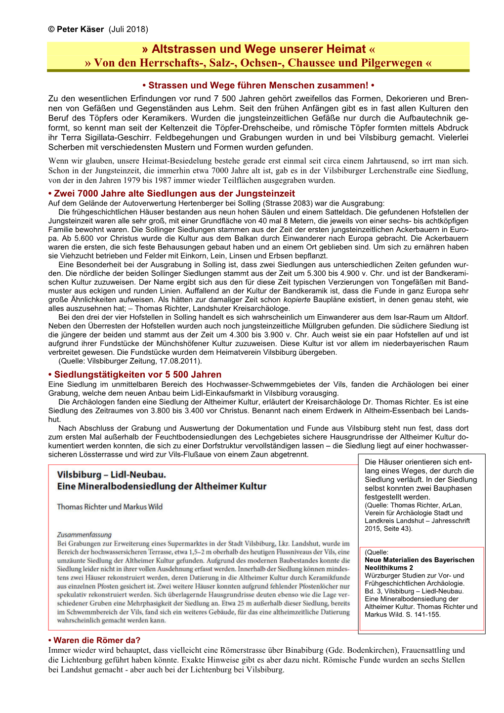 Altstrassen Und Wege Unserer Heimat « » Von Den Herrschafts-, Salz-, Ochsen-, Chaussee Und Pilgerwegen «