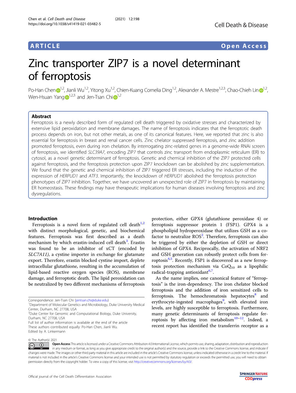 Zinc Transporter ZIP7 Is a Novel Determinant of Ferroptosis