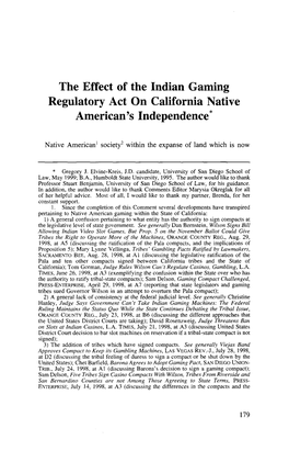 The Effect of the Indian Gaming Regulatory Act on California Native American's Independence*