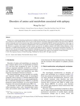 Disorders of Amino Acid Metabolism Associated with Epilepsy