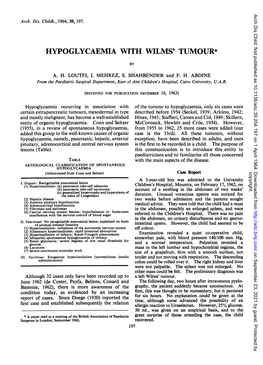 Hypoglycaemia Withwilms' Tumour*