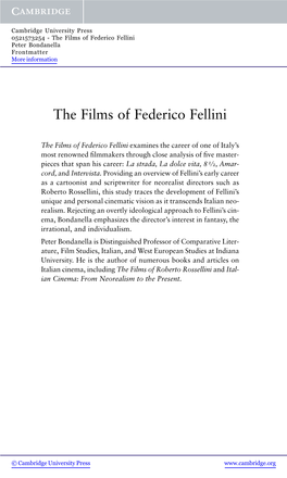 The Films of Federico Fellini Peter Bondanella Frontmatter More Information