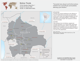 Bolivia: Floods "Torrential Rains Almost in All of the Territory OCHA Situation Report No