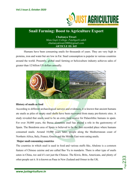 Snail Farming: Boost to Agriculture Export