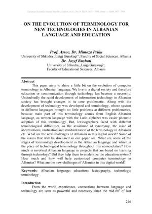 On the Evolution of Terminology for New Technologies in Albanian Language and Education
