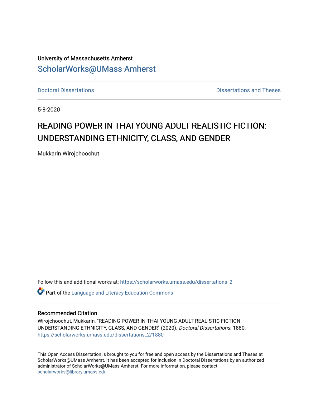 Reading Power in Thai Young Adult Realistic Fiction: Understanding Ethnicity, Class, and Gender