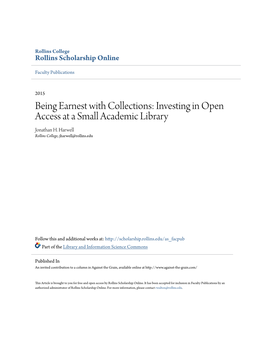 Investing in Open Access at a Small Academic Library Jonathan H