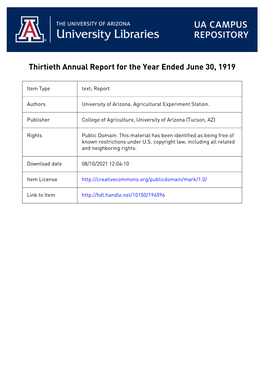 Thirtieth Annual Report for the Year Ended June 30, 1919