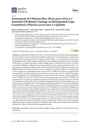 Essential Oil-Based Coatings on Refrigerated Cape Gooseberry (Physalis Peruviana L.) Quality