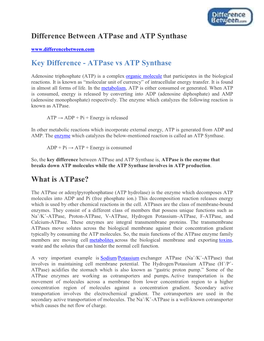 Difference Between Atpase and ATP Synthase Key Difference