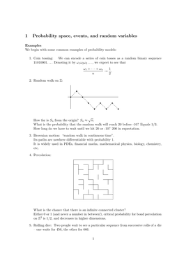 1 Probability Space, Events, and Random Variables