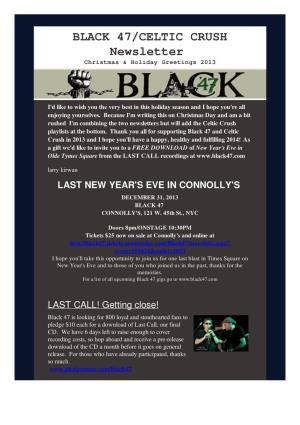 BLACK 47/CELTIC CRUSH Newsletter Christmas & Holiday Greetings 2013