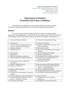 Statistics Promotion and Tenure Guidelines
