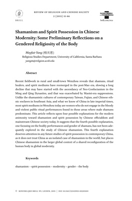 Shamanism and Spirit Possession in Chinese Modernity: Some Preliminary Reflections on a Gendered Religiosity of the Body