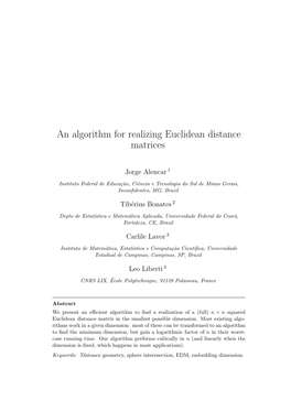 An Algorithm for Realizing Euclidean Distance Matrices