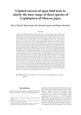 Limited Success of Open Field Tests to Clarify the Host Range of Three Species of Lepidoptera