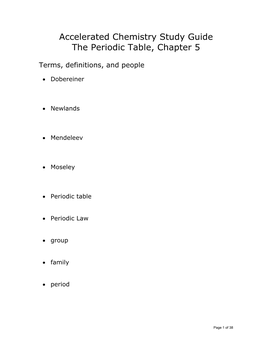 Accelerated Chemistry Study Guide the Periodic Table, Chapter 5