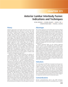 Anterior Lumbar Interbody Fusion: Indications and Techniques SUNIL JESWANI • DONIEL DRAZIN • JOHN C
