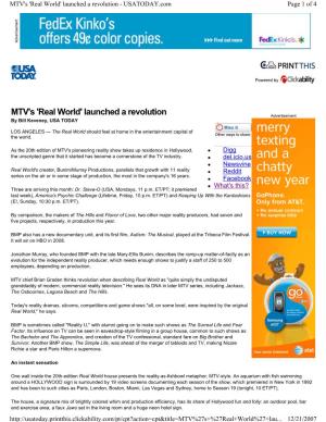 MTV's 'Real World' Launched a Revolution - USATODAY.Com Page 1 of 4