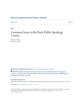 Common Sense in the Basic Public Speaking Course Calvin L