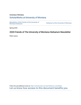 2020 Friends of the University of Montana Herbarium Newsletter