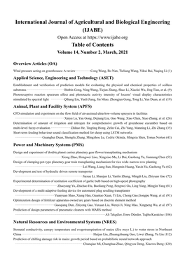 (IJABE) Table of Contents