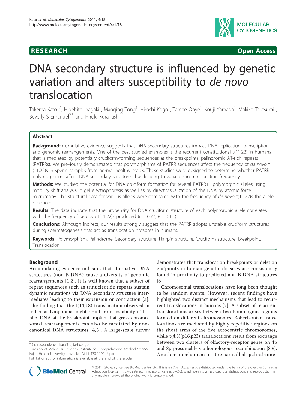 DNA Secondary Structure Is Influenced by Genetic Variation and Alters Susceptibility to De Novo Translocation