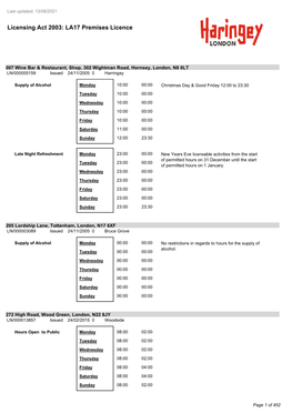 Licensing Act 2003: LA17 Premises Licence