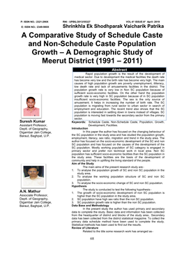 A Demographic Study of Meerut District (1991 – 2011) Abstract Rapid Population Growth Is the Result of the Development of Medical Sector