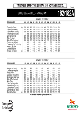 Bus Eireann Revised Route Timetable Drogheda