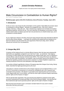 Male Circumcision in Contradiction to Human Rights? 30.11.2013 | Friedhelm Pieper