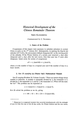 Historical Development of the Chinese Remainder Theorem