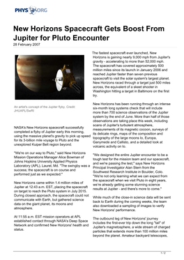 New Horizons Spacecraft Gets Boost from Jupiter for Pluto Encounter 28 February 2007