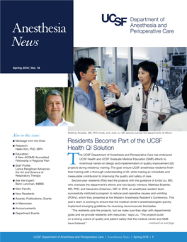 Anesthesia News | Spring 2018 | 1 Message from the Chair Celebrating the Visionaries