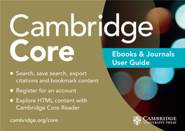 Cambridge Core Ebooks & Journals User Guide