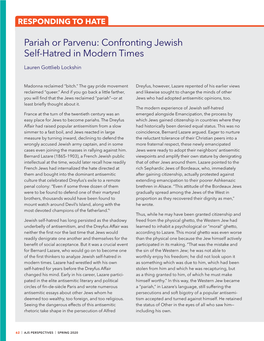 Pariah Or Parvenu: Confronting Jewish Self-Hatred in Modern Times