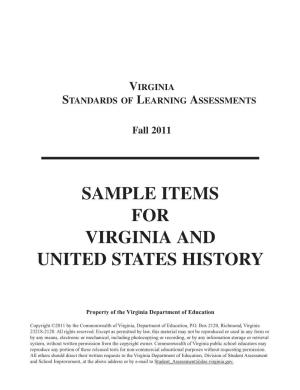 Sample Items for Virginia and United States History