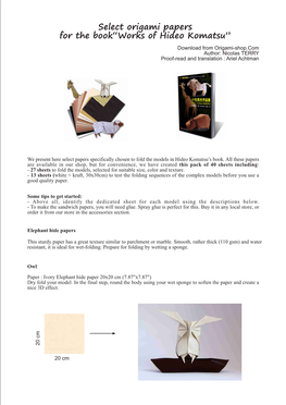 Select Origami Papers for the Book“Works of Hideo Komatsu”